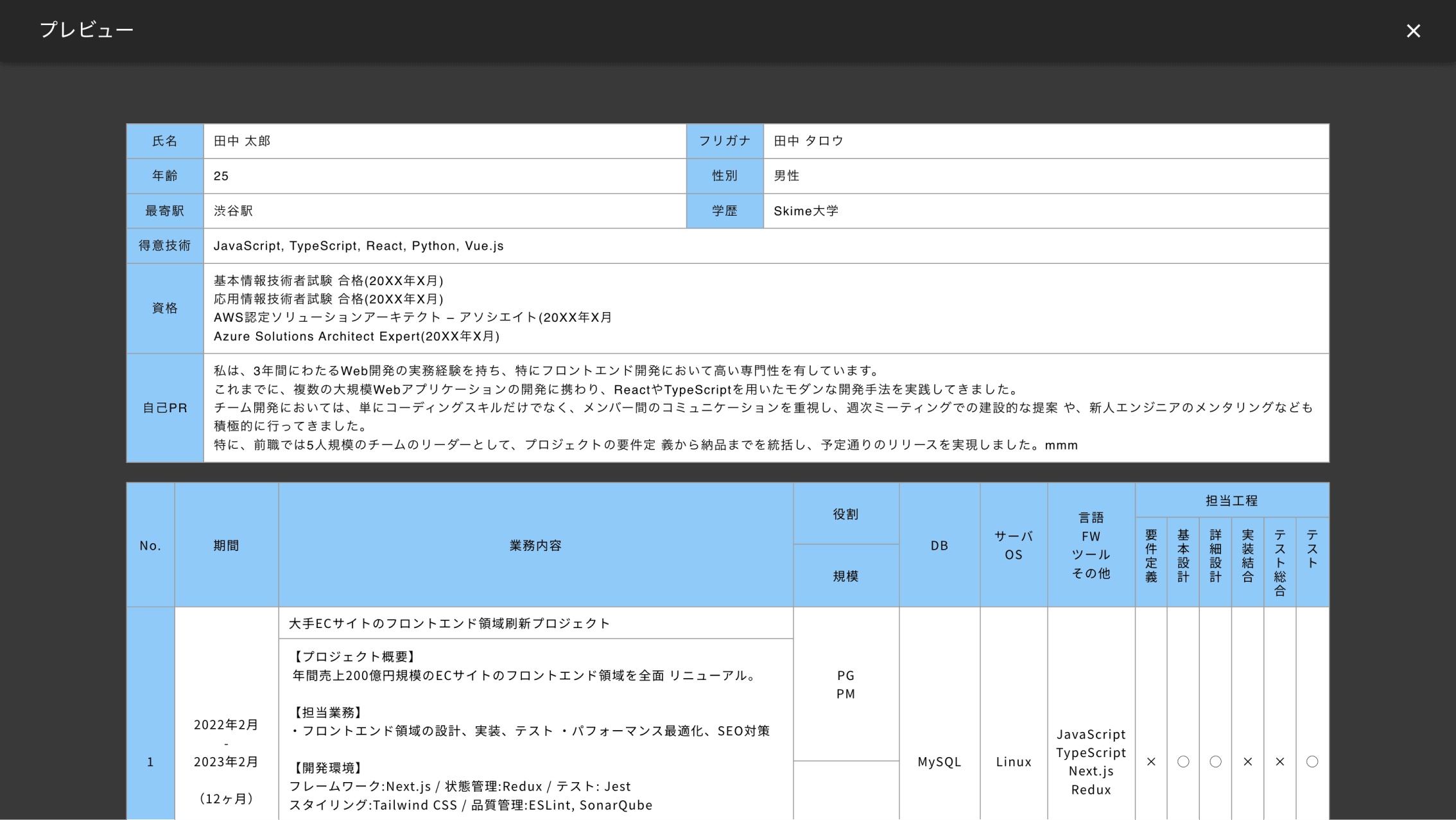 プレビュー画面